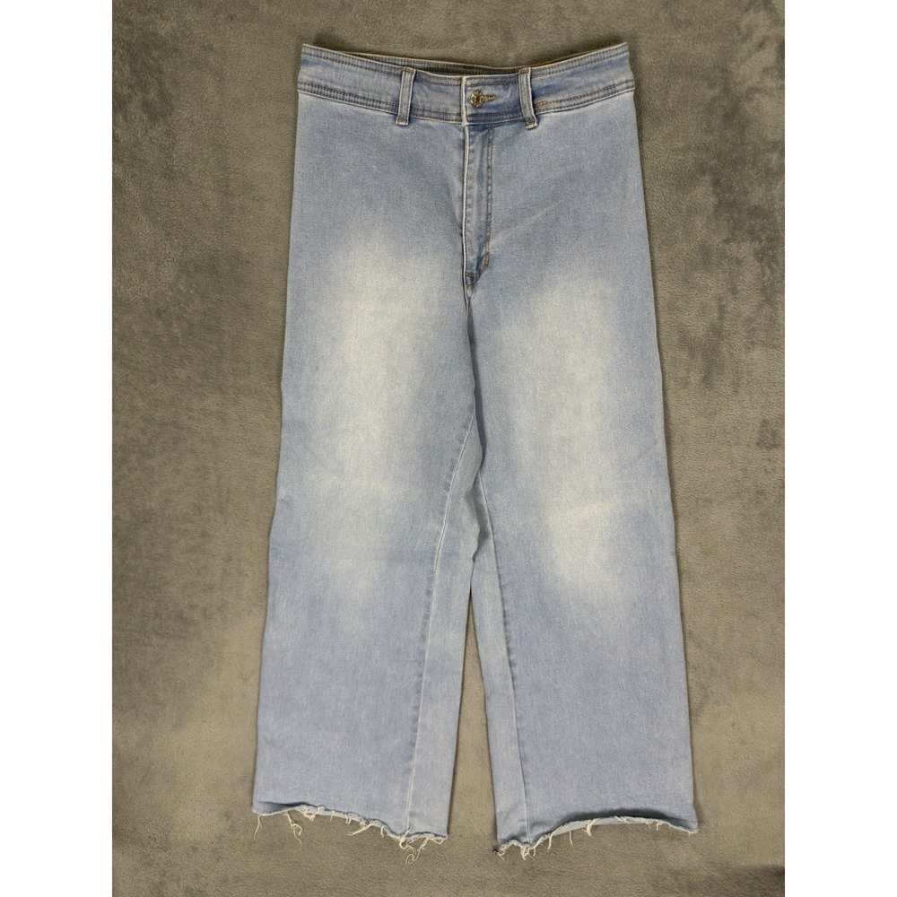Guess Jeans Womens 29x29 Blue‎ Light Wash High Rise Relaxed Wide Leg Fringe
